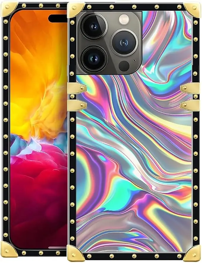 Compatible with iPhone 15 Pro Case, Holographic Abstract Iridescent Textures