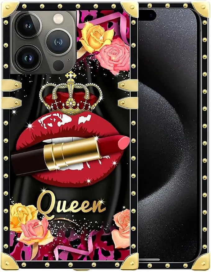 Compatible with iPhone 16 Pro Max Case, Queen Lip Crown Leopard Print Luxury