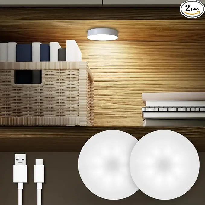 DAZZY DOT Rechargeable Puck Lights 2 Pack, Dimmable Touch Light Stick on