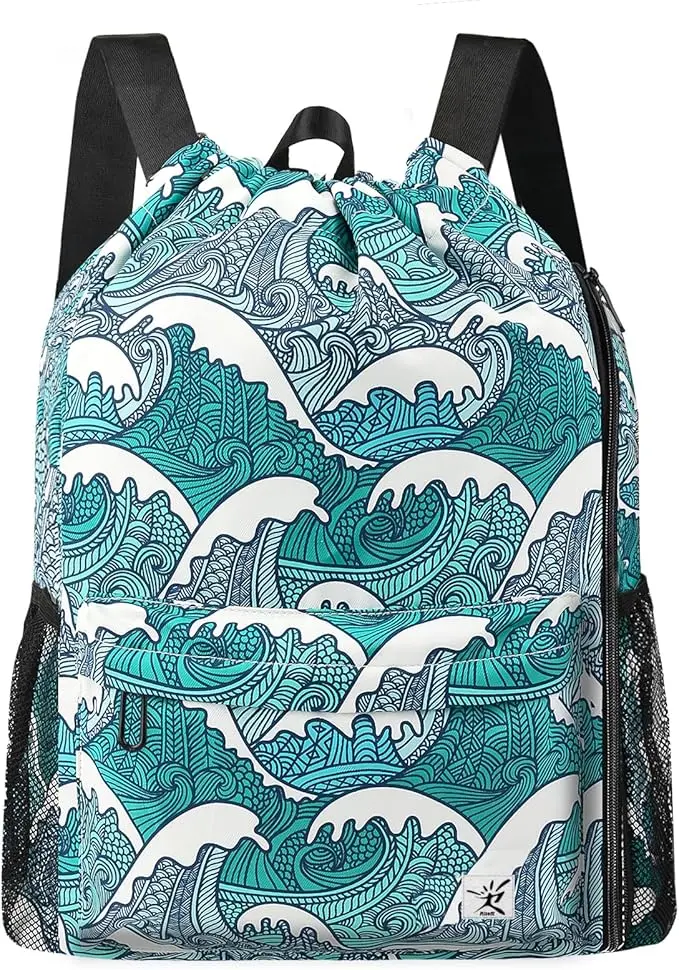 Drawstring Backpack with Mesh Pockets String Gym Bag Sackpack Sandproof Water
