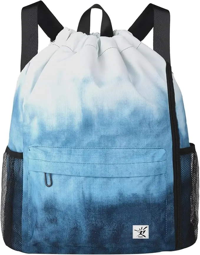 Drawstring Backpack with Mesh Pockets String Gym Bag Sackpack Sandproof Water