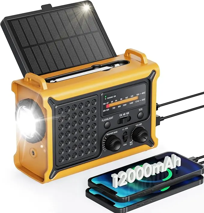 Emergency Weather Radio with Large Solar Panel, Efficient Hand Crank & Real