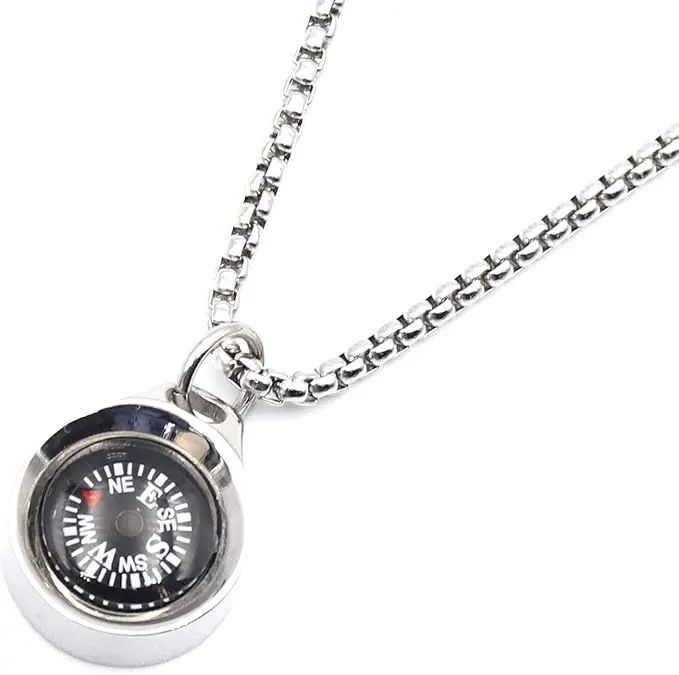 Engraved Compass Necklace, Navigation Compass Necklace