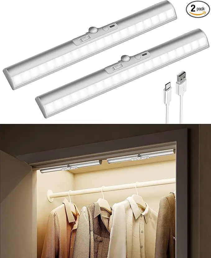 EZVALO 13-inch Motion Sensor Closet Lights, 2 Pack Rechargeable LED Lights
