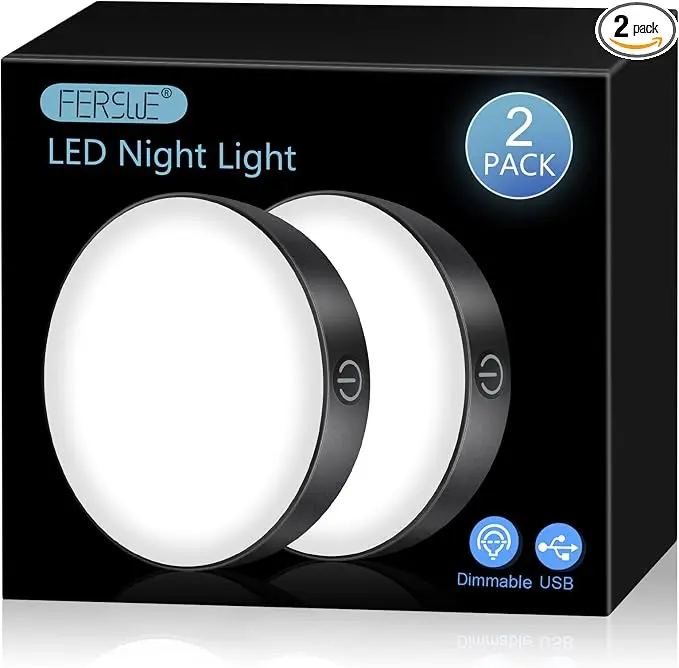 Ferswe Rechargeable Tap Light 6000K, Dimmable Touch Light