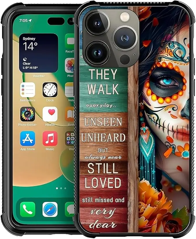 for iPhone 13 Pro Max Case, Sugar Skull Day of Death Halloween Pattern Graphic