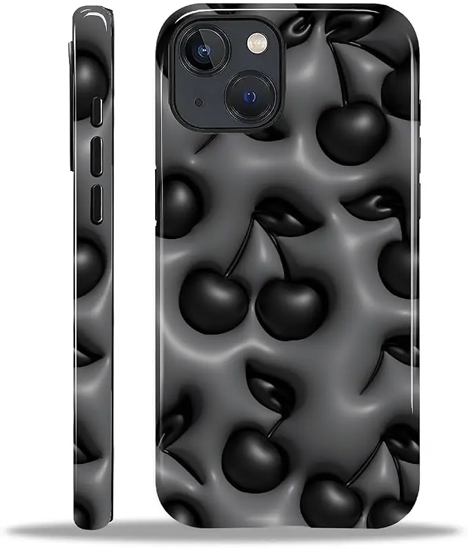 for iPhone 14 Plus Case, HL2 Cute Cool Cherry Black Hybrid 2 Layer Hard Shell