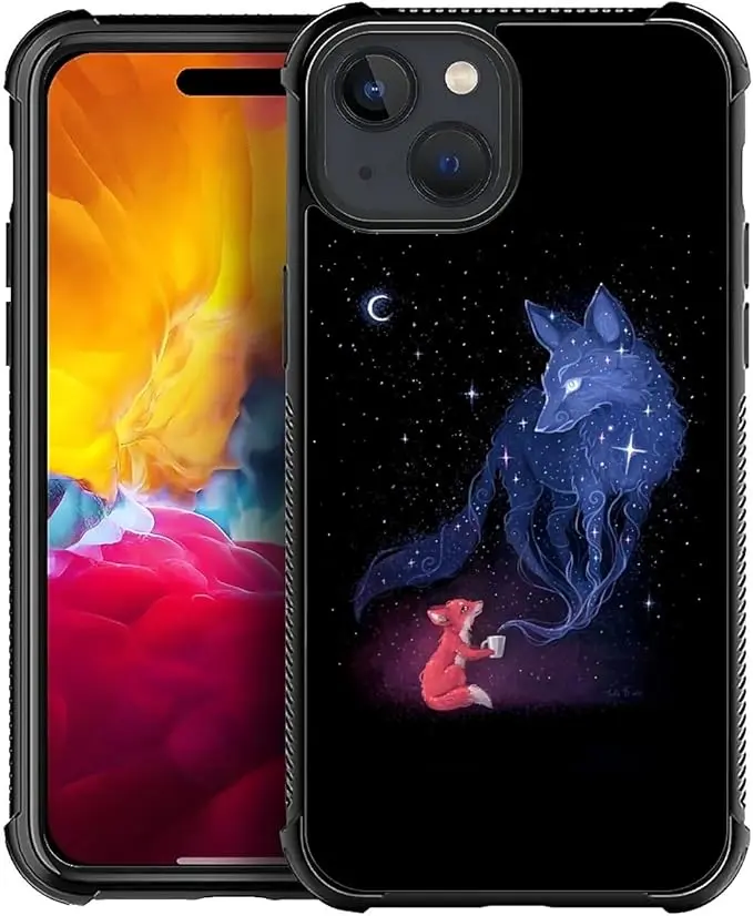 for iPhone 15 Case, Galaxy Fox Wolf Pattern Graphic Design Girl Boy Soft