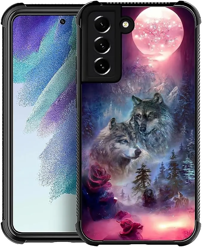 for Samsung Galaxy S21 Plus Case, Star Two Wolfs Howling Pattern Graphic Design