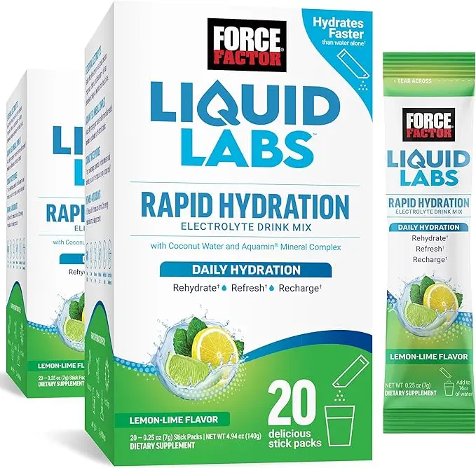 Force Factor Liquid Labs Electrolytes Powder Packets—Lemon Lime—Hydration