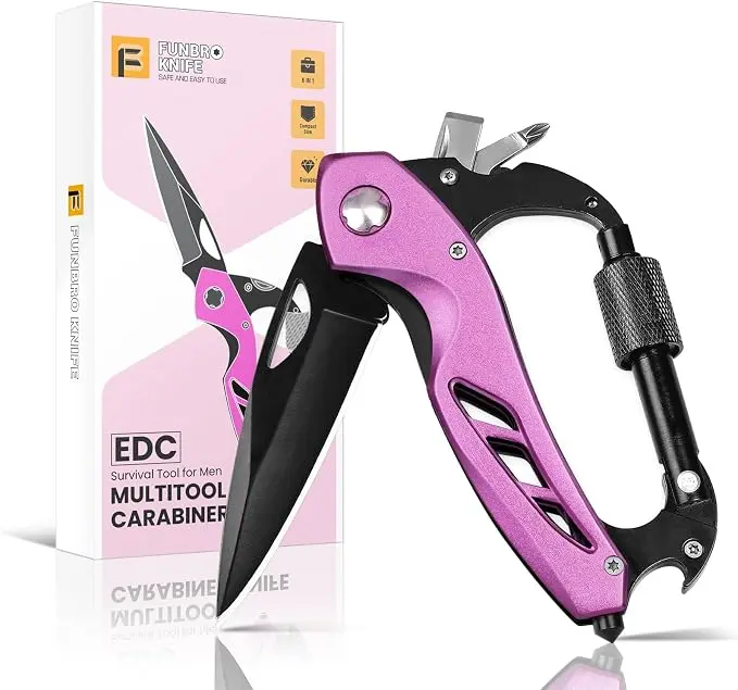 FUNBRO Pink Multitool Carabiner, Stocking Stuffers Gifts
