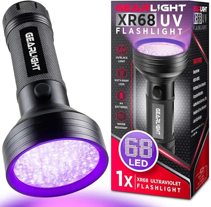 GearLight UV Flashlight Black Light from 68 LED Blacklight Flashlight Dog/Cat