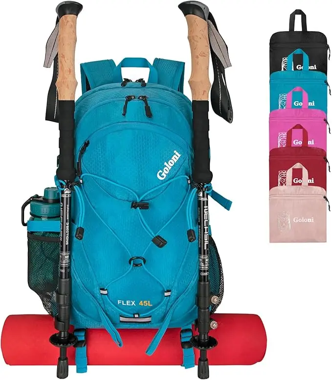 Goloni 45L Hiking Backpack Lightweight Foldable, Waterproof Camping Backpack