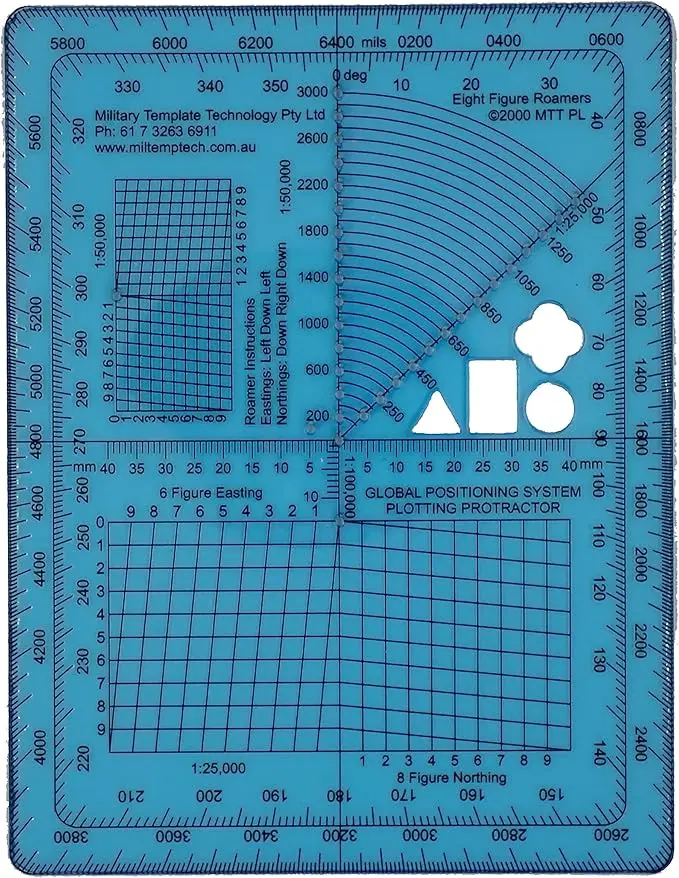 GPS Map Plotting Protractor — Military Map Marking | Coordinate Scale | Degrees