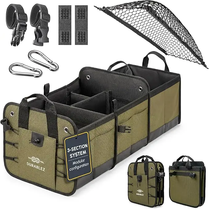 Heavy Duty 3-Section Trunk Organizer – Extra Large Collapsible & Foldable Cargo