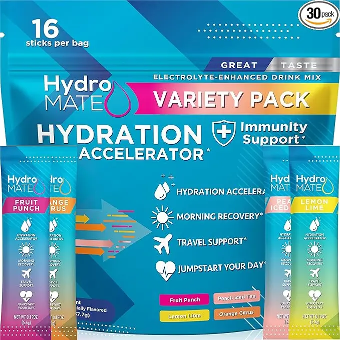 HydroMATE Electrolytes Powder Packets Low Carb Hydration Accelerator Drink Mix