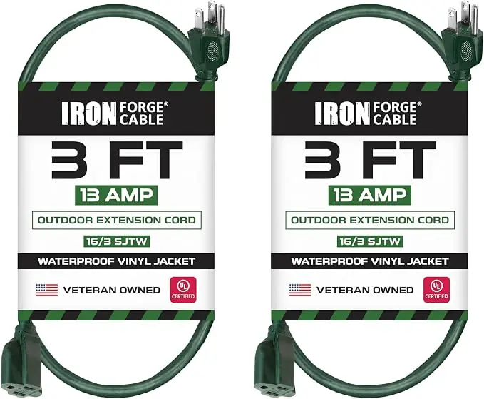 Iron Forge Cable 2 Pack Weatherproof 3 Ft Outdoor Extension Cord