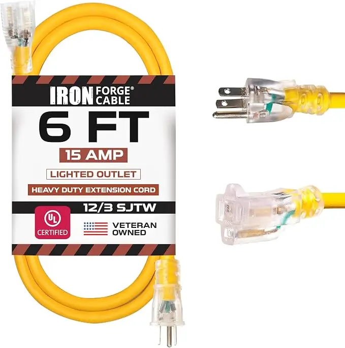 IRON FORGE CABLE 6 Foot Lighted Outdoor Extension Cord