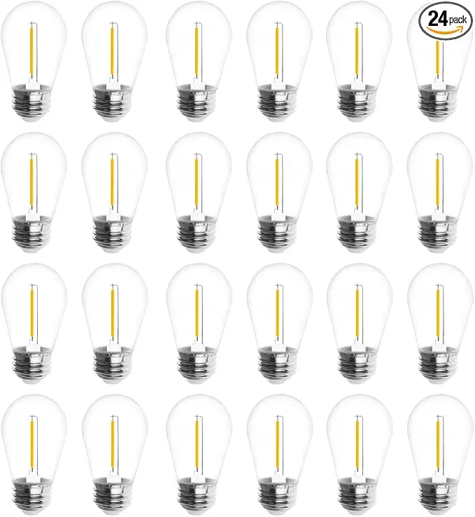 Jslinter 24-Pack LED 1W String Light Bulbs, S14 Plastic Shatterproof Edison