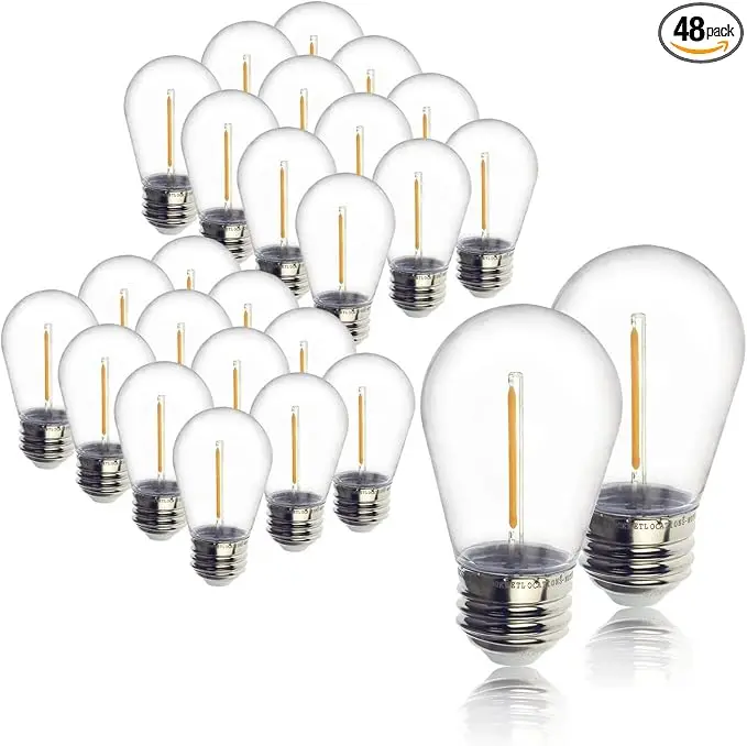 Jslinter 48-Pack LED 1W String Light Bulbs, S14 Plastic Shatterproof Edison
