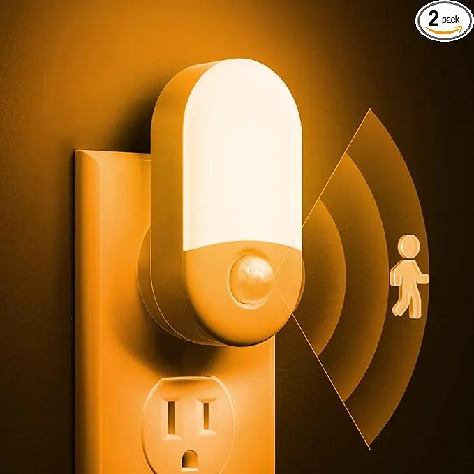 L LOHAS LED Amber Night Light, 2 Pack, Night Lights Plug into Wall Motion Sensor