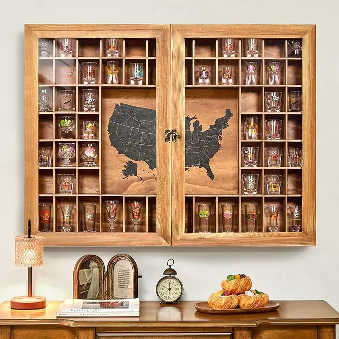 Large Map Shot Glass Display Case 60 Slots