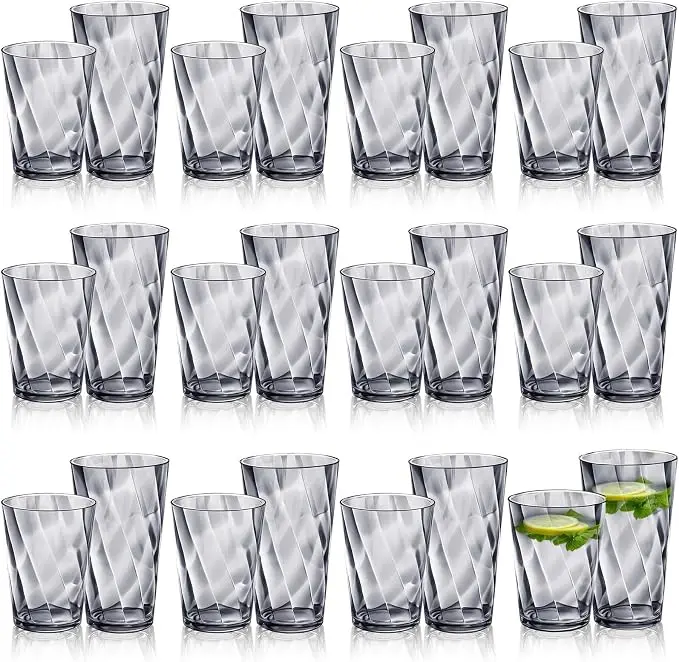 LemonRoad 24 Pack Reusable Plastic Drinking Glasses Set - 20oz & 13.5oz