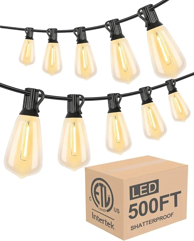 Lightdot 500FT Outdoor String Lights, LED Bistro String Lights