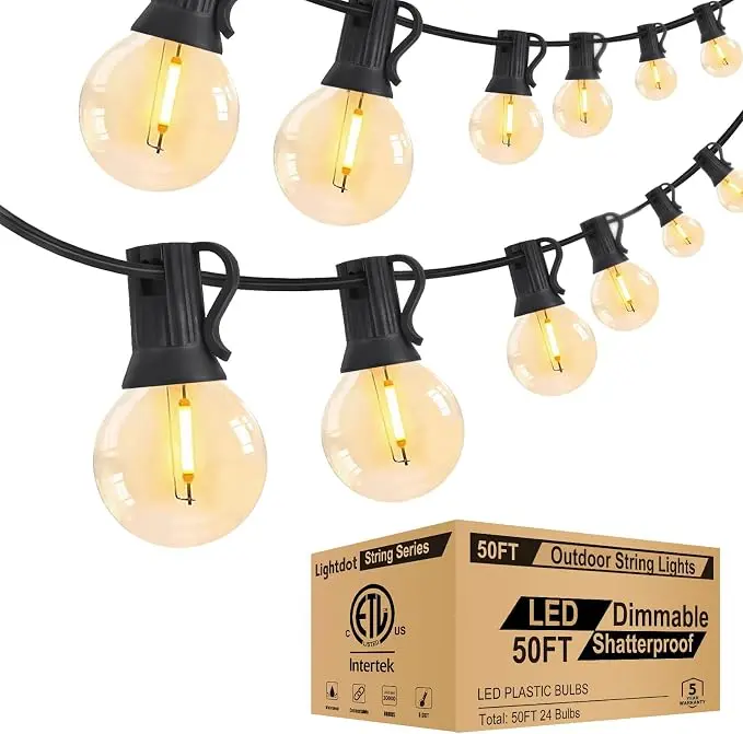 Lightdot 50FT Outdoor String Lights, LED Bistro String Lights
