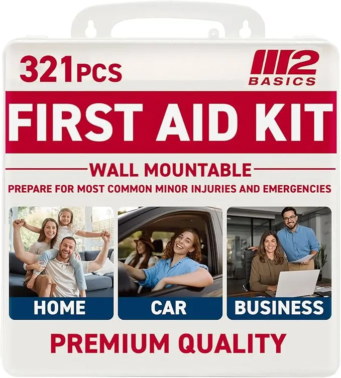 M2 BASICS Premium 321 Piece First Aid Kit, All Purpose Kit