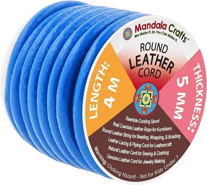 Mandala Crafts Round Genuine Blue Leather Cord