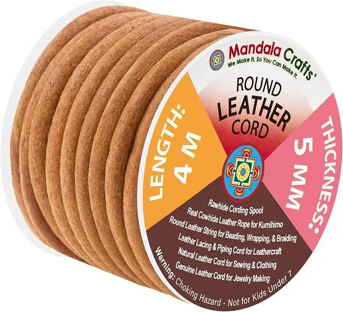 Mandala Crafts Round Genuine Camel Leather Cord