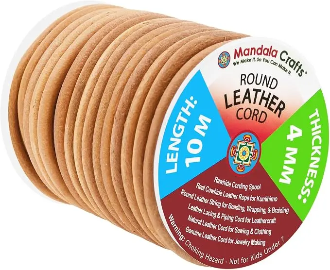 Mandala Crafts Round Genuine Tan Leather Cord