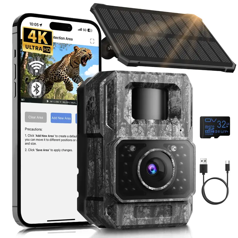 MAXDONE Trail Camera - 4K, 64MP, Solar, WiFi, Bluetooth