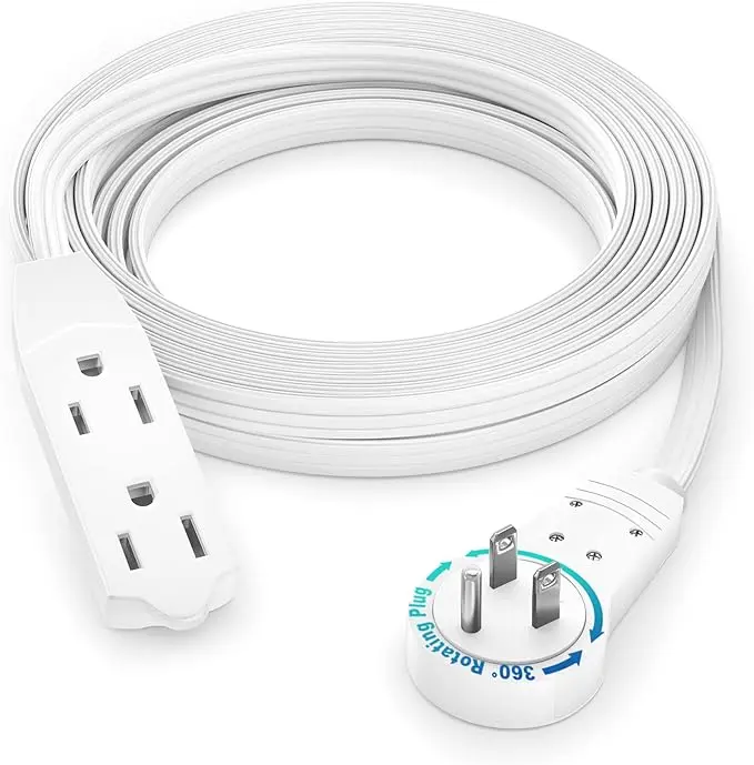 Maximm Cable 12 Ft 360° Rotating Flat Plug Extension Cord, 16/3 AWG Multi 3