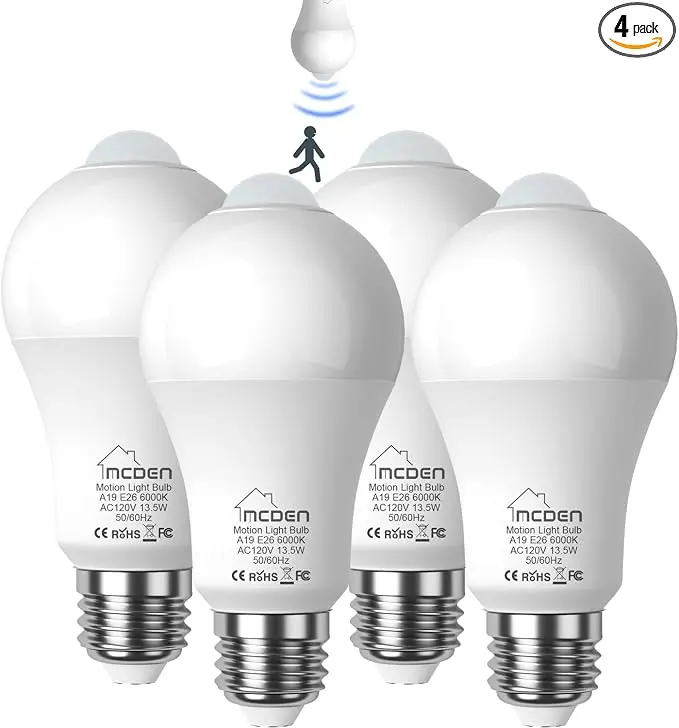 McDen Motion Sensor Light Bulb, Indoor Motion Activation Detector Light Bulb