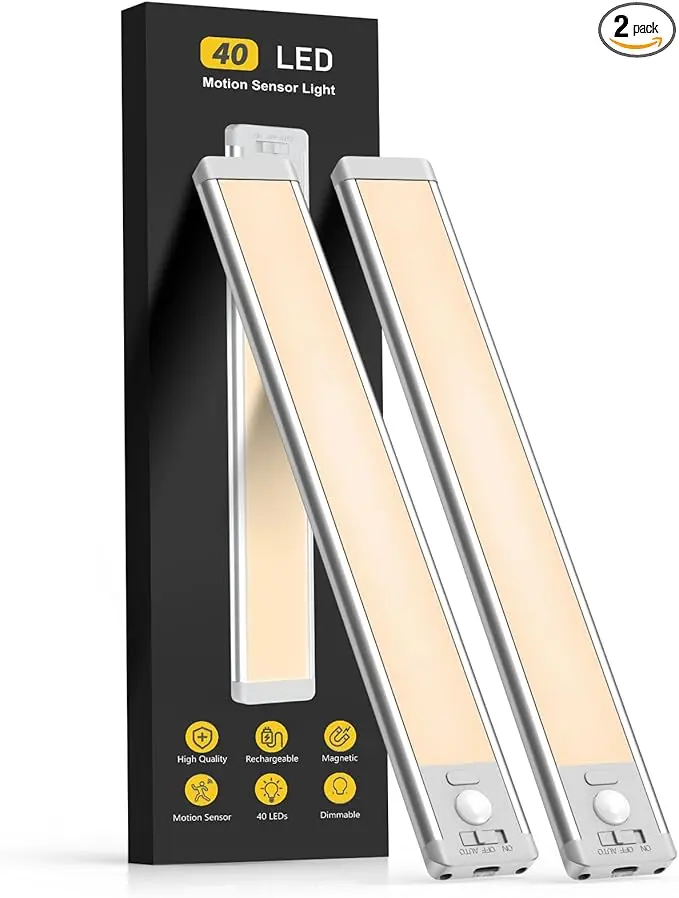 MCGOR 10inch Under Cabinet Lighting, 2 Pack Rechargeable Motion Sensor Light