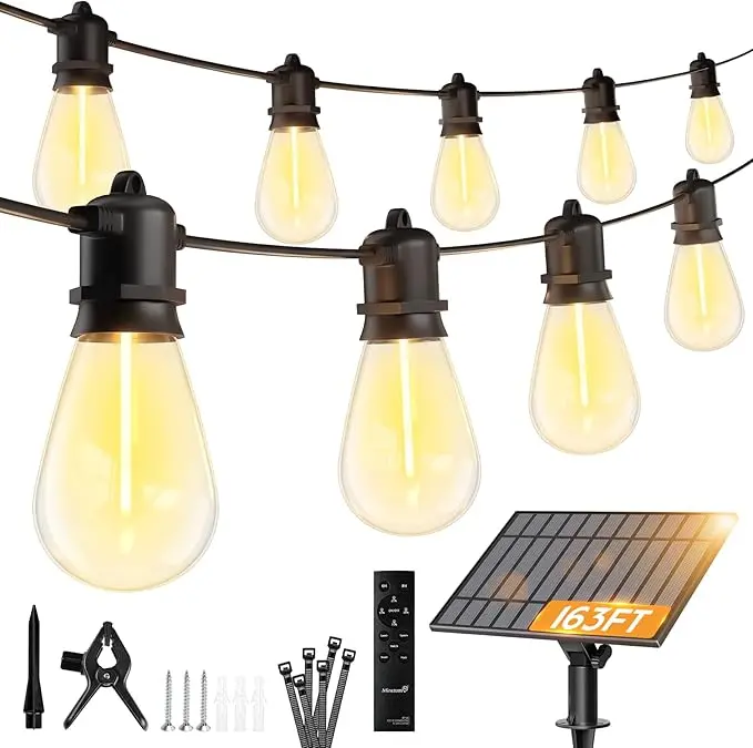Minetom 163FT Solar String Lights Outdoor Waterproof, 52 LED S14 Shatterproof