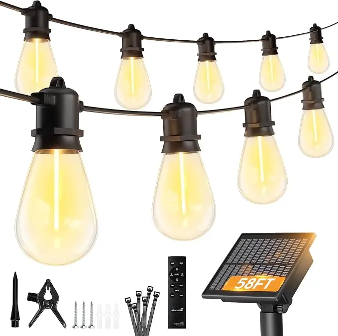 Minetom 58FT Solar String Lights Outdoor Waterproof, 17 LED S14 Shatterproof