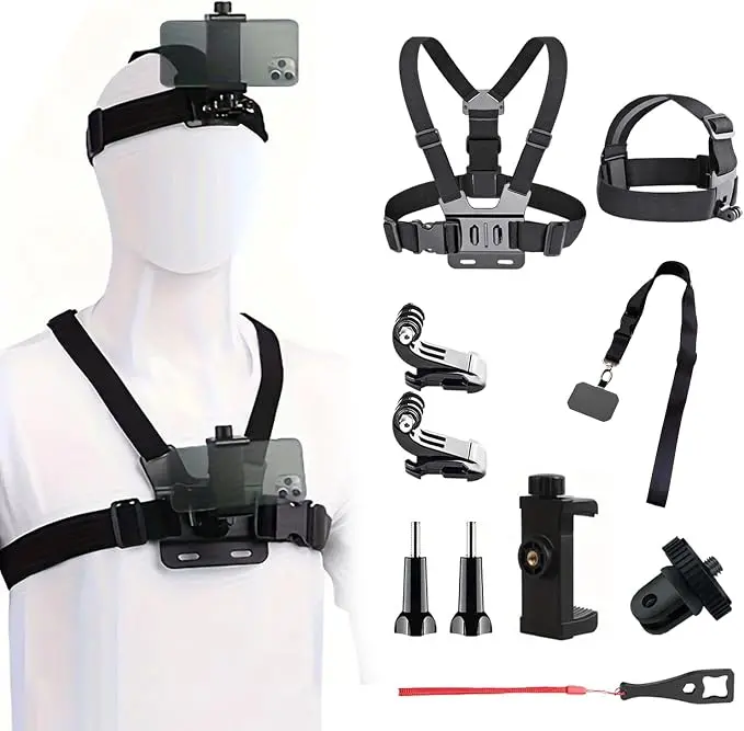 Mobile Phone Chest Strap Harness Mount Head Strap Holder Kit