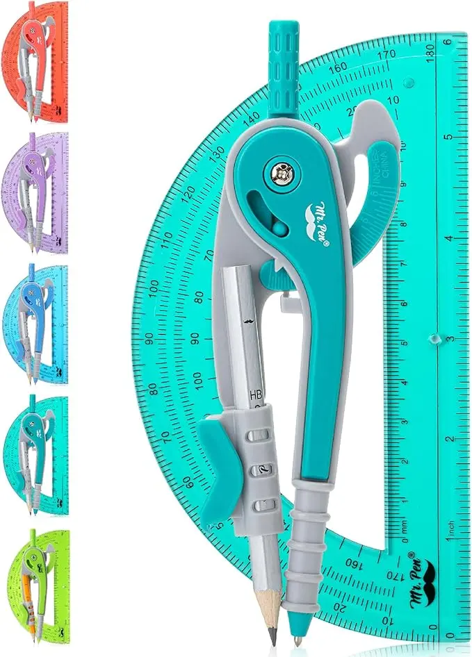 Mr. Pen- Geometry Compass and Protractor Set, 6 Inch Compass, 6 Inch Protractor