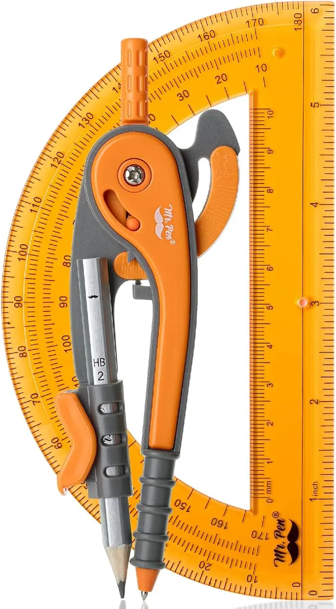Mr. Pen- Geometry Compass and Protractor Set, 6 Inch Compass, 6 Inch Protractor