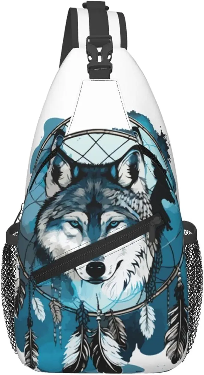 Native Wolf And Deam Catcher Sling Bag
