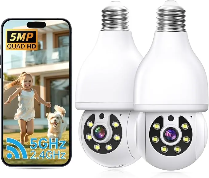 NoahTec 5MP Light Bulb Security Camera 5G&2.4G WiFi Security Cameras Wireless