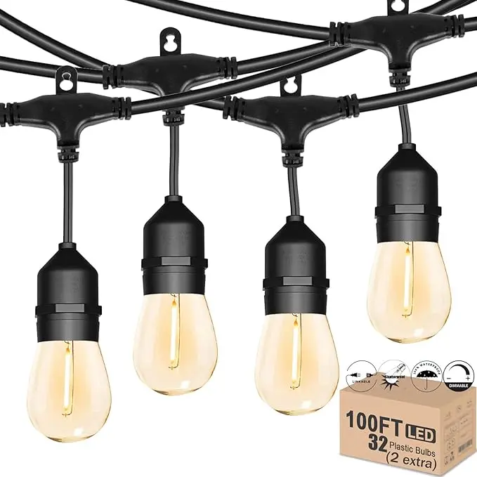 Outdoor Patio String Lights 100FT Waterproof IP65 Heavy Duty String Lights