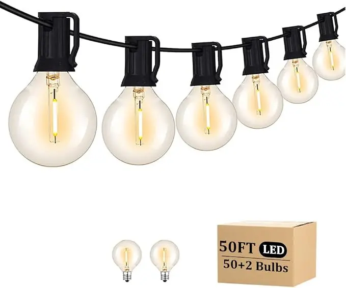 Outdoor String Light 50FT Patio Black