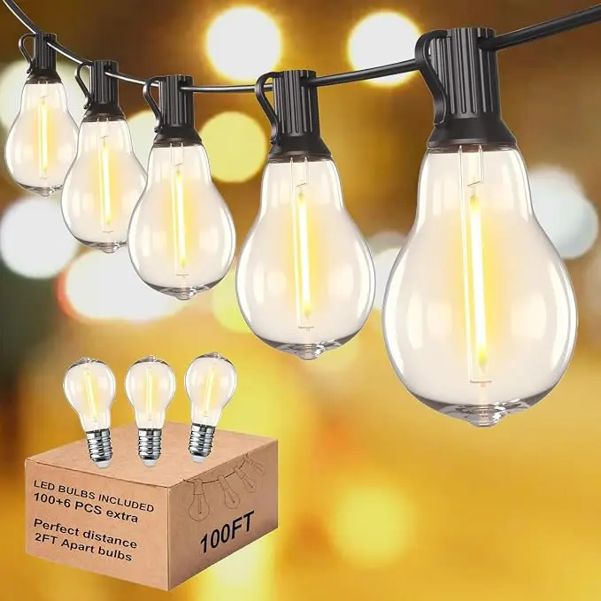 Outdoor String Lights 100FT Waterproof LED Outdoor Lights