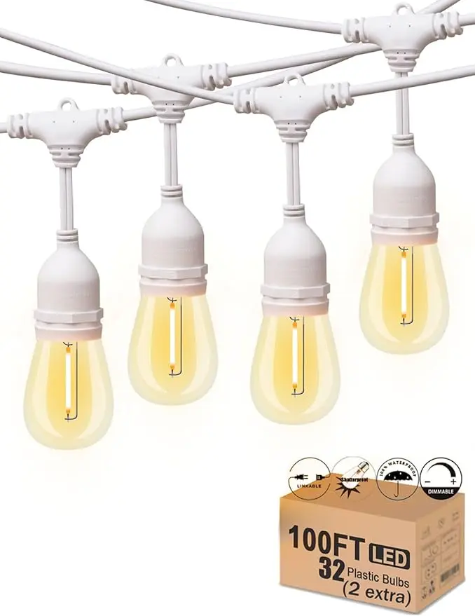 Outdoor String Lights LED White 100FT Patio Lights String