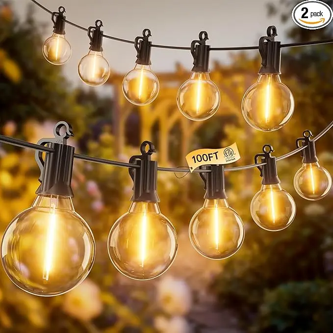 Outdoor String Patio Lights 100FT 50 LED String Lights Waterproof Connectable