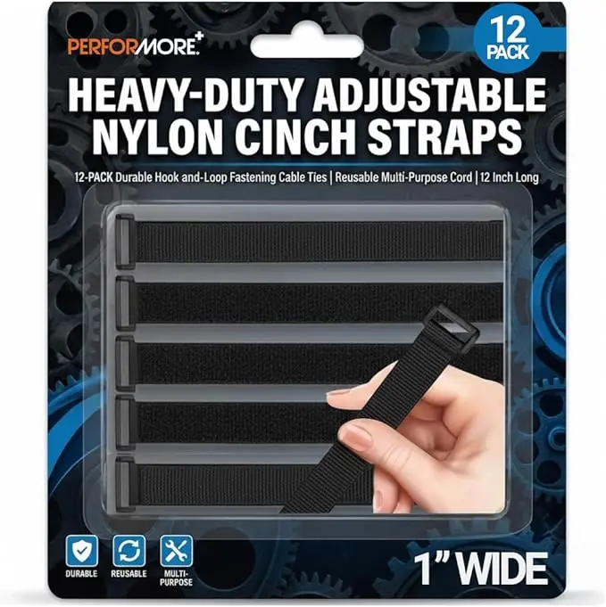 Performore Heavy-Duty Adjustable Nylon Cinch Straps | 12-Pack Durable